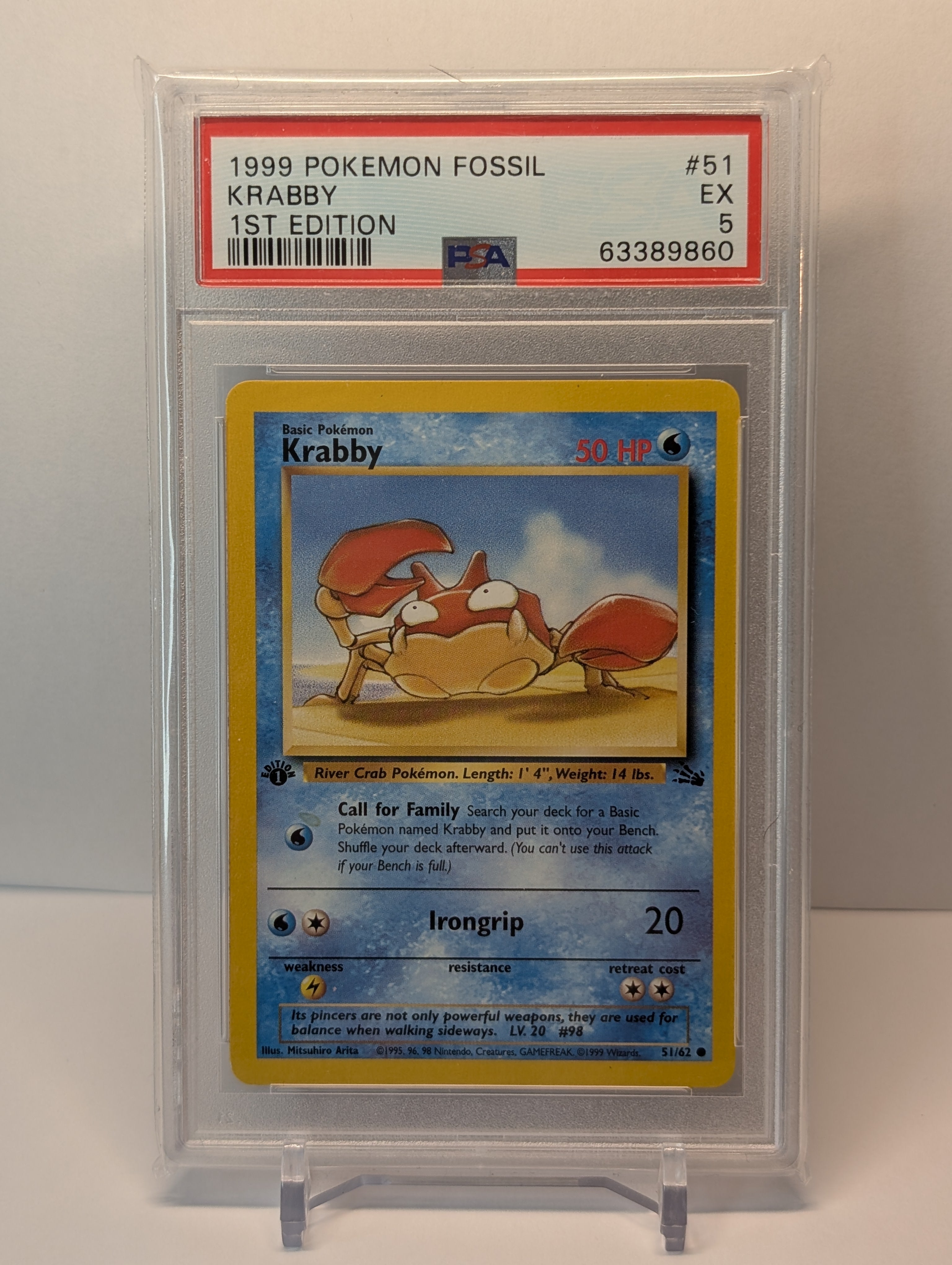 PSA 5 - Krabby - 51/62 - Fossil (1st Edition)