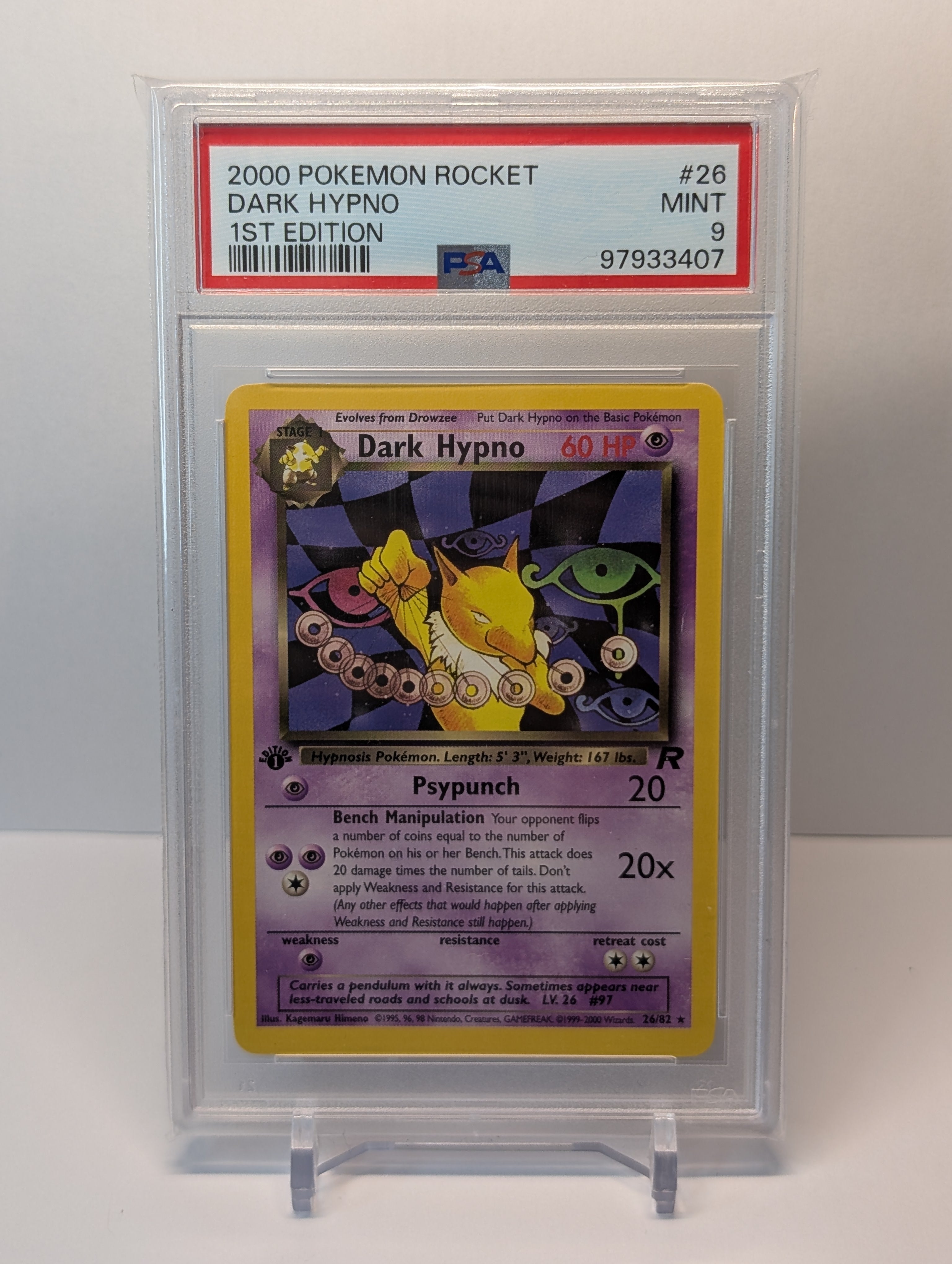 PSA 9 - Dark Hypno - 26/82 - Team Rocket (1st Edition)