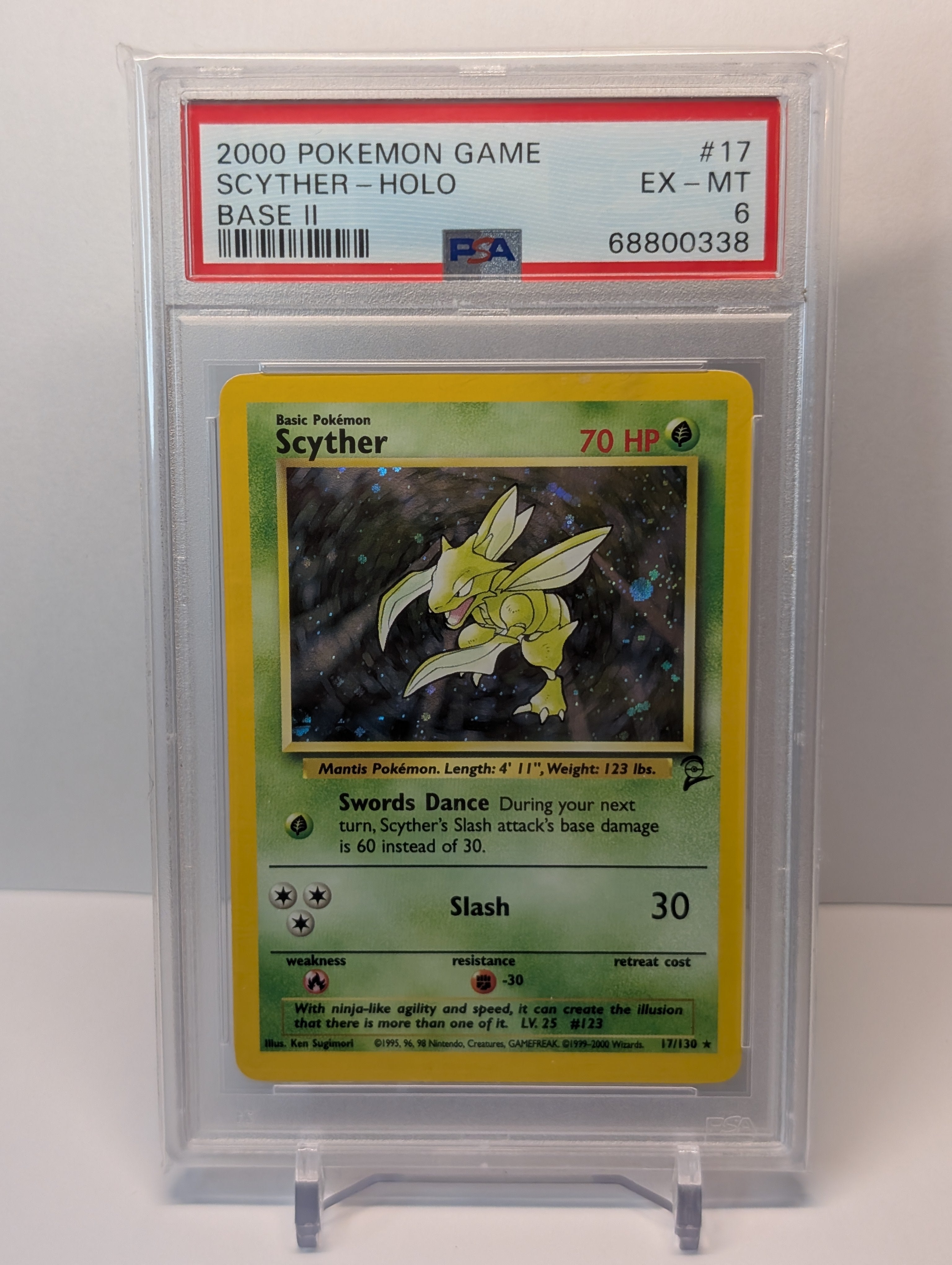 PSA 6 - Scyther - 17/130 - Base Set 2